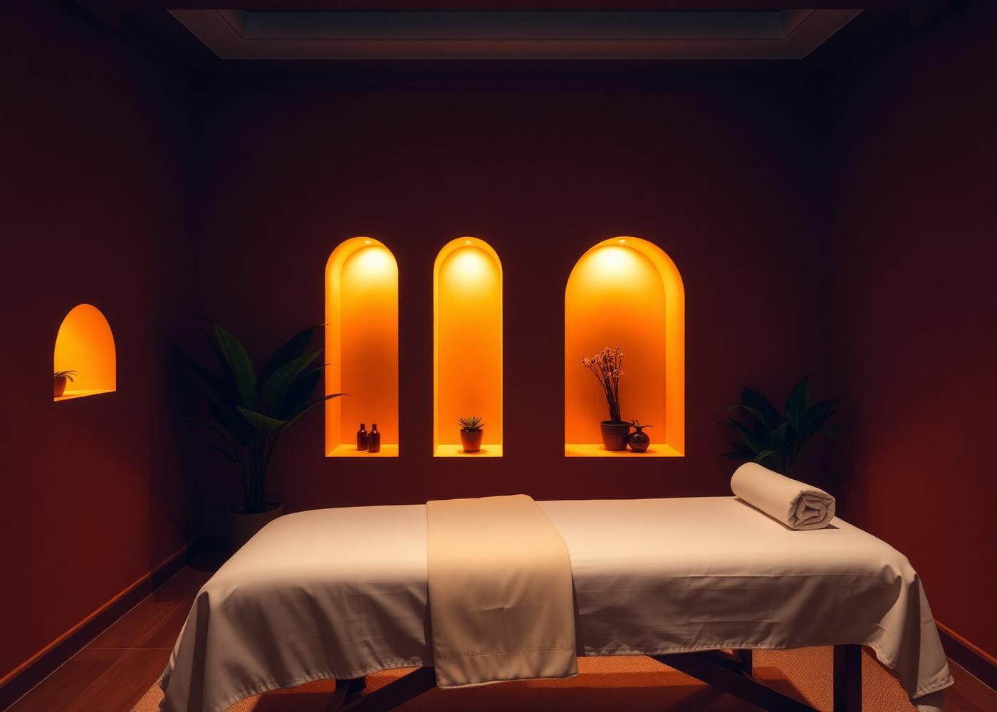Mábia Límirio treatment room with arched warm lighting